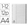 Separador Numerico Q-Connect Plastico 1-12 Conjunto de 12 Separadores Din A4 Multiperfurados