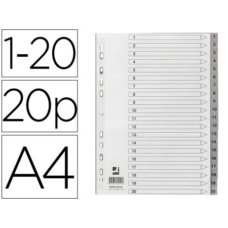 Separador Numerico Q-Connect Plastico 1-20 Conjunto de 20 Separadores Din A4 Multiperfurados