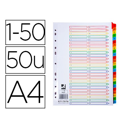 Separador Q-Connect Numerico Plastico 1-50 Conjunto de 50 Separadores Din A4