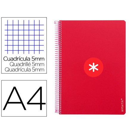 Caderno Espiral Din A4 Antartik Capa Dura 80 F 100 Gr Quadricula 5Mm com Margem Cor Framboesa