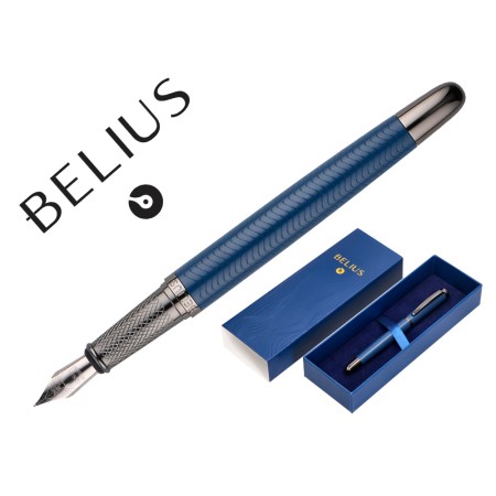 Caneta Belius Neptuno Aluminio Textura Wavy Cor Azul Marinho Tinta Azul Caixa Design