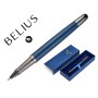Esferografica Belius Neptuno Aluminio Textura Wavy Cor Azul Marinho Tinta Azul Caixa Design