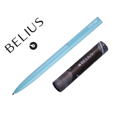 Esferografica Belius Rocket B Aluminio Desenho Minimalista Azul Caixa Cilindrica Tinta Azul