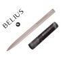 Esferografica Belius Rocket B Aluminio Desenho Minimalista Cinza Caixa Cilindrica Tinta Azul