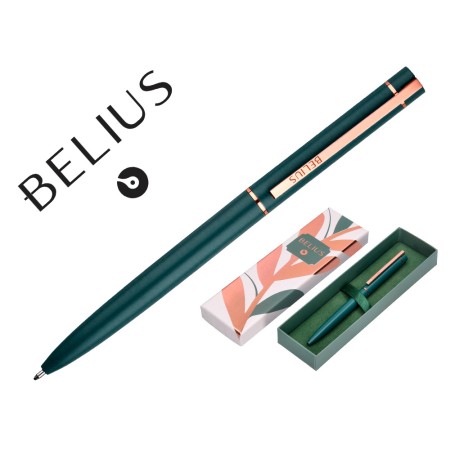 Esferografica Belius Rose Aluminio Desenho Verde Azeitona Ouro Rosa Tinta Azul Caixa Design