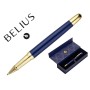 Esferografica Belius Soiree Aluminio Desenho Art Deco Azul Marinho E Dourado Tinta Azul Caixa Design