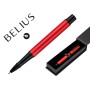 Esferografica Belius Turbo Aluminio Desenho Vermelho E Preto Tinta Azul Caixa Design