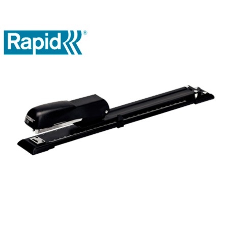 Agrafador Rapid E15 Metalico Braco Largo Capacidade 20 Folhas Usa Agrafes 24/6 E 26/26 Cor Preto