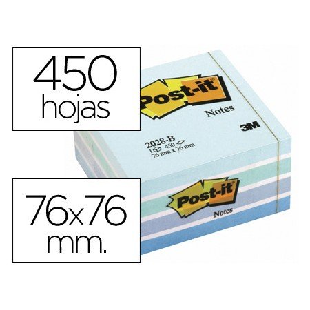 Bloco de Notas Adesivas Post-It 76X76 Mm Cubo Cor Azul Pastel 450 Folhas