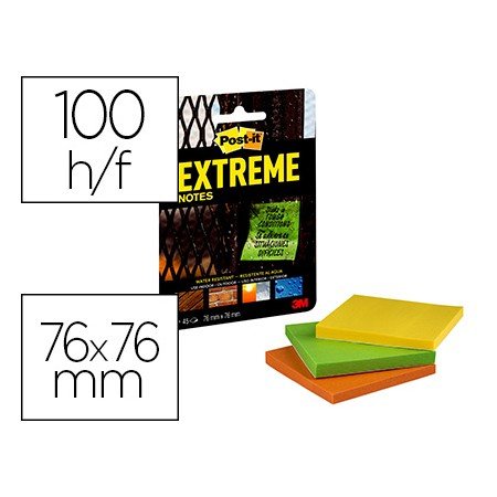 Bloco de Notas Adesivas Post-It Extreme 76X76 Mm com 45 Folhas Pack de 3 Unidades Amarelo Laranja E Verde
