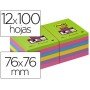 Bloco de Notas Adesivas Post-It Super Stick Ultra 76X76 Mm Pack de 12 Caderno Verde Rosa Amarelo Lilas E Fucsia
