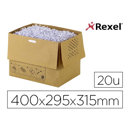 Bolsa de Residuos Rexel Reciclavel Para Destruidora Auto+300X Capacidade 40 L Pack de 20 Unidades 400X295X315 Mm