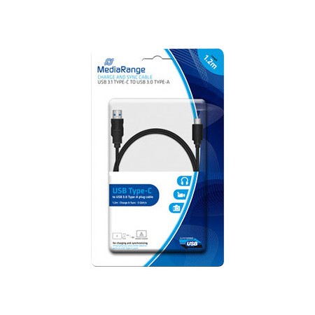 Cabo USB 3.1 Tipo C A USB 3.0 Tipo A Mediarange Comprimento Do Cabo 1.2 Mt Preto