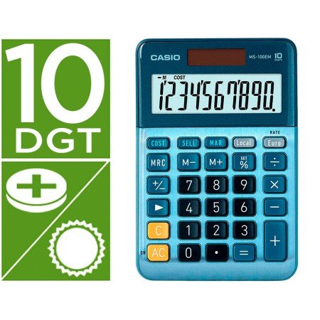 Calculadora Casio Ms-100Em Secretaria 10 Digitos Tx +/- Tecla Duplo Zero Cor Azul