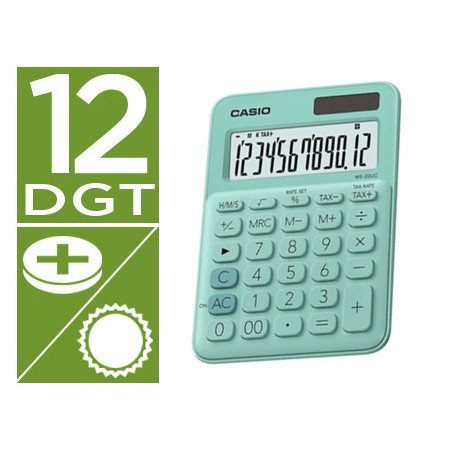 Calculadora Casio Ms-20Uc-Gn Secretaria 12 Digitos Tax +/- Cor Verde