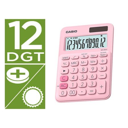 Calculadora Casio Ms-20Uc-Pk Secretaria 12 Digitos Tax +/- Cor Rosa