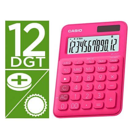 Calculadora Casio Ms-20Uc-Rd Secretaria 12 Digitos Tax +/- Cor Fucsia