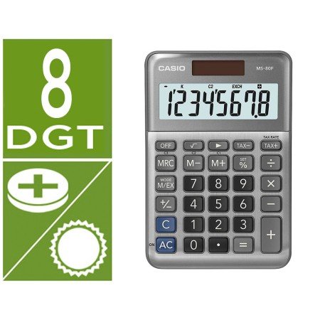 Calculadora Casio Ms-80F de Secretaria 8 Digitos Tax +/- Cor Prata