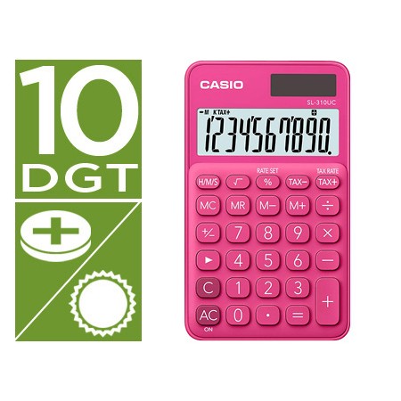 Calculadora Casio Sl-310Uc-Rd Bolso 10 Digitos Tax +/- Tecla Duplo Zero Cor Fucsia
