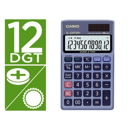 Calculadora Casio Sl-320Ter Bolso 12 Digitos Tax +/- Conversao Moeda Tecla Duplo Zero Cor Azul