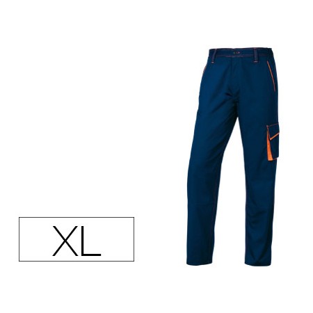 Calças Deltaplus com Cintura Ajustavel E 5 Bolsos Cor Azul Laranja Formato Xl
