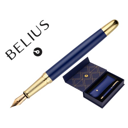 Caneta E Estojo Belius Soiree Desenho Art Deco Azul Marinho E Dourado Tinta Azul Caixa Design