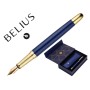 Caneta E Estojo Belius Soiree Desenho Art Deco Azul Marinho E Dourado Tinta Azul Caixa Design