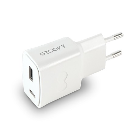 Carregador de Parede Groovy 1 USB + 1Usb-C Cor Branco