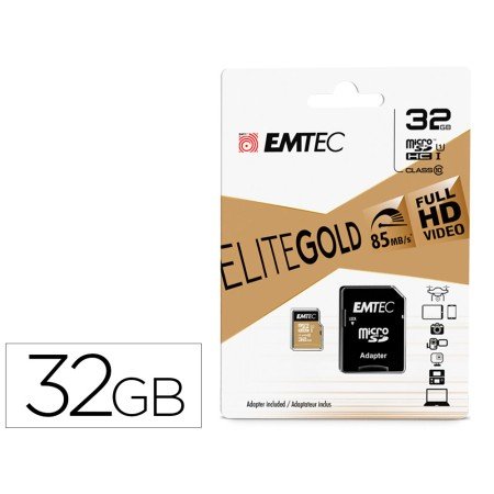 Cartao de Memoria Sd Micro Emtec Class 10 Gold com Adaptador 32 Gb