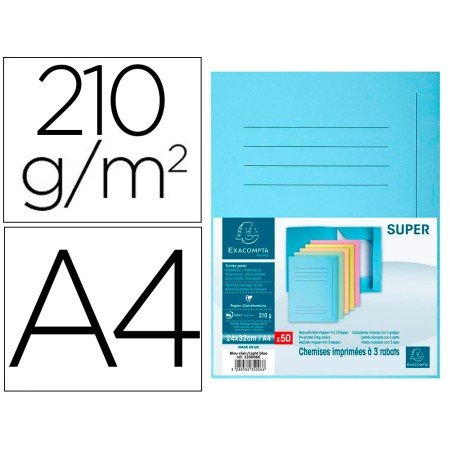 Classificador Cartolina com 3 Abas Exacompta Din A4 Impresa Azul Claro 210 Gr