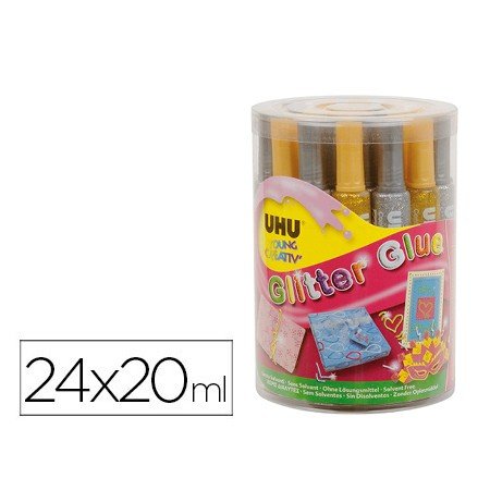 Cola Purpurina UHU Glitter Glue Mix Ouro / Prata 20 Ml