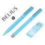 Conjunto Esferografica E Roller Belius Endless Summer Aluminio Desenho Azul E Prateado Tinta Azul Caixa Design