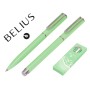 Conjunto Esferografica E Roller Belius Endless Summer Aluminio Desenho Verde E Prateado Tinta Azul Caixa Design