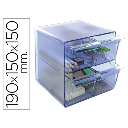 Cubo de Arquivo Archivo 2000 4 Gavetas Organizador Modular Plastico Azul Transparente 190 x 150 x 150 Mm