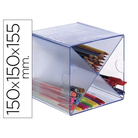 Cubo de Arquivo Archivo 2000 Aspa Organizador Modular Plastico Azul Transparente 150 x 150 x 155 Mm Inclui 2 Clips