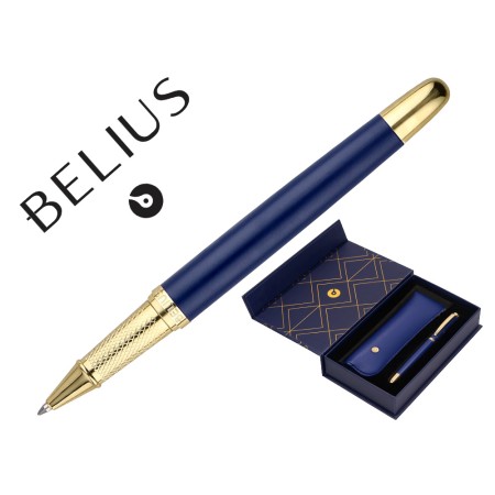 Esferografica E Estojo Belius Soiree Desenho Art Deco Azul Marinho E Dourado Tinta Azul Caixa Design