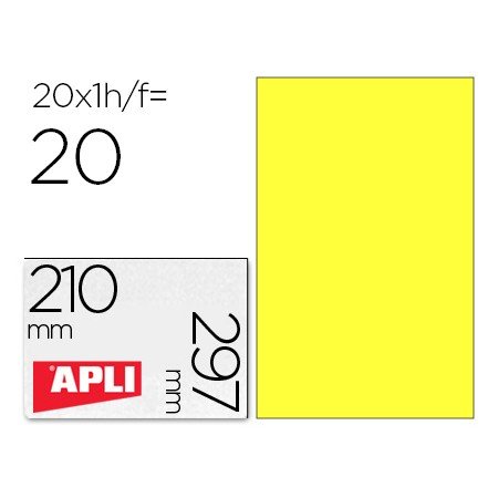Etiqueta Adesiva Apli 02878 Medidas 210X297 Mm Para Laser Fotocopiadora Tinteiro Caixa com 20 Folhas Din A4 Amarelo
