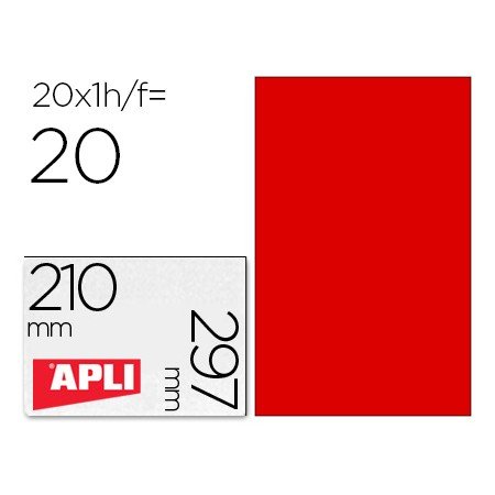 Etiqueta Adesiva Apli 02880 Medidas 210X297 Mm Para Fotocopiadora Laser Tinteiro Caixa com 20 Folhas Din A4 Vermelho
