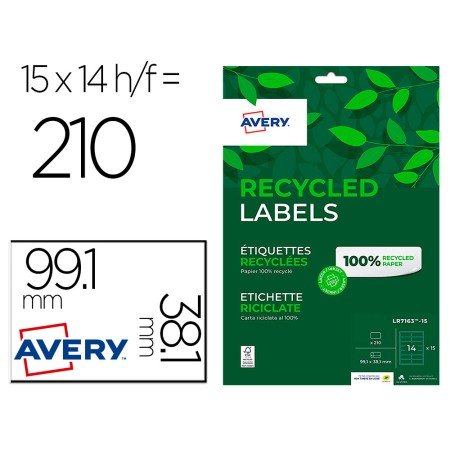 Etiqueta Adesiva Avery Branca Permanente Reciclada 100% Para Impressora Laser 99,1X38,1 Mm Caixa de 210 Unidades