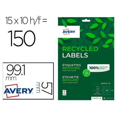 Etiqueta Adesiva Avery Branca Permanente Reciclada 100% Para Impressora Laser 99,1X57 Mm Caixa de 150 Unidades