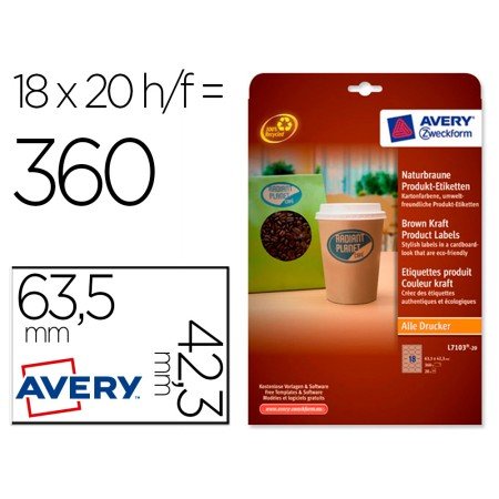 Etiqueta Adesiva Avery Kraft Efeito Cartao Oval 63,5X42,3 Mm Removivel Para Laser E Tinteiro