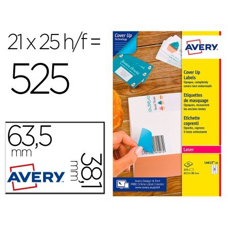 Etiqueta Adesiva Avery Permanente Para Impressora Laser Branca 63,5X38,1 Mm Caixa de 525 Unidades