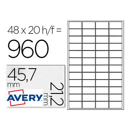 Etiqueta Adesiva Avery Poliester Prata 45,7 x 21,2 Mm Laser Pack de 960 Unidades