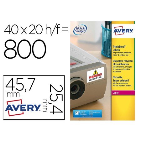 Etiqueta Adesiva Avery Poliester Super Aderente Branca 45,7X25,4 Mm Impressora Laser Pack de 800 Unidades
