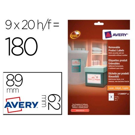 Etiqueta Adesiva Avery Removivel Para Impressora Laser Injeção de Tinta E Fotocopiadora Branca 62X89 Mm