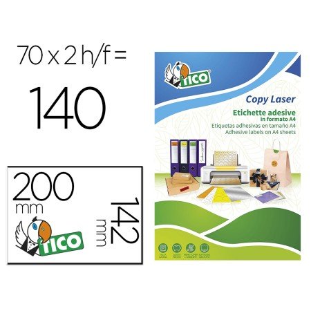 Etiqueta Adesiva Tico Amarelo Fluor Permanente Certificado Fsc Laser/Jato Tinta/Fotocopia 200X142 Mm Caixa 140 Uds