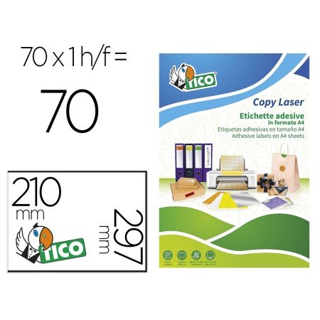 Etiqueta Adesiva Tico Amarelo Fluor Permanente Certificado Fsc Laser/Jato Tinta/Fotocopia 210X297 Mm Caixa 70 Uds