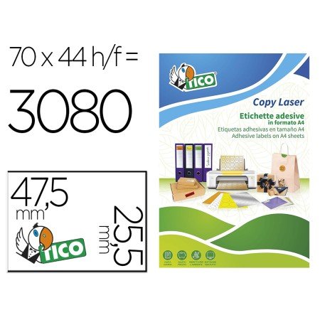Etiqueta Adesiva Tico Amarelo Fluor Permanente Certificado Fsc Laser/Jato Tinta/Fotocopia 47,5X25,5 Mm Caixa 3080 Uds
