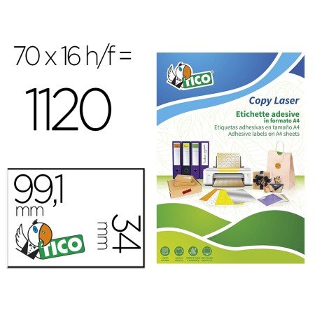 Etiqueta Adesiva Tico Amarelo Fluor Permanente Certificado Fsc Laser/Jato Tinta/Fotocopia 99,1X34 Mm Caixa 1120 Uds