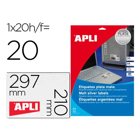 Etiquetas Adesivas Apli 10071 Metalizada Formato 210X297 Mm Para Fotocopia Laser Caixa 20 Folhas com 20